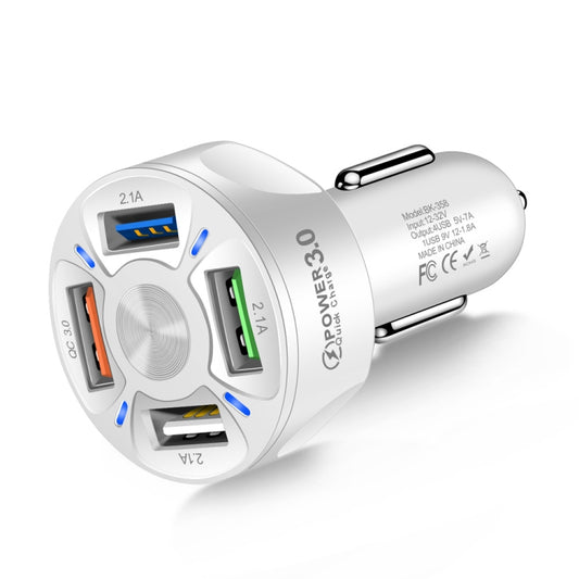 BK-358 3A QC3.0 4 ports USB chargeur de voiture un pour quatre chargeurs de téléphone portable, noir, blanc