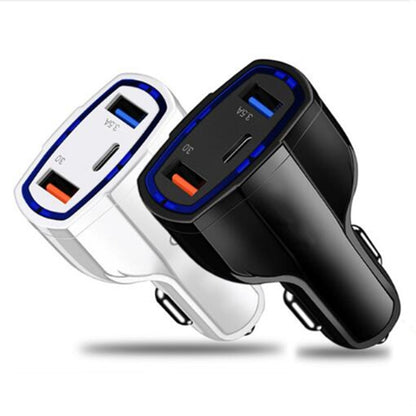 2 PCS QC3.0 Fast Charge Car Charger 3.5A Dual USB With Type-C Interface Output Car Charger, Black, White