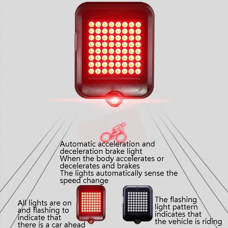 Intelligent Steering Brake Tail Light USB Rechargeable Bicycle Light Cycling Warning Safety Light, Intelligent Steering Brake Tail Light