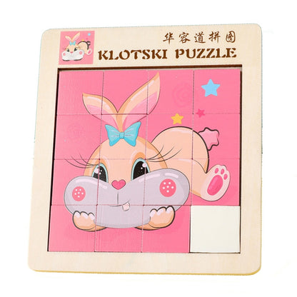 2 PCS Cartoon Animal Double-Sided Klotski Puzzle Children Wooden Toy Early Education Jigsaw Puzzle, Rabbit, Dolphin, Giraffe, Dinosaur, Elephant, Panda, Unicorn, Fox, White Bear, Zebra, Lion, Tiger