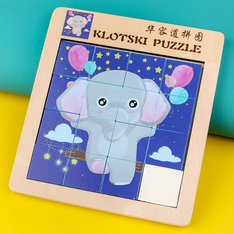 2 PCS Cartoon Animal Double-Sided Klotski Puzzle Children Wooden Toy Early Education Jigsaw Puzzle, Rabbit, Dolphin, Giraffe, Dinosaur, Elephant, Panda, Unicorn, Fox, White Bear, Zebra, Lion, Tiger