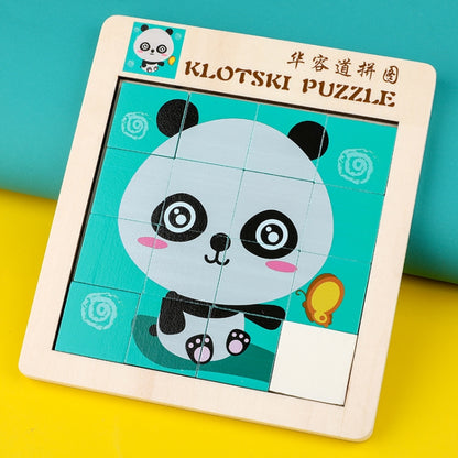 2 PCS Cartoon Animal Double-Sided Klotski Puzzle Children Wooden Toy Early Education Jigsaw Puzzle, Rabbit, Dolphin, Giraffe, Dinosaur, Elephant, Panda, Unicorn, Fox, White Bear, Zebra, Lion, Tiger