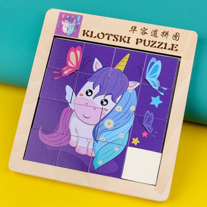 2 PCS Cartoon Animal Double-Sided Klotski Puzzle Children Wooden Toy Early Education Jigsaw Puzzle, Rabbit, Dolphin, Giraffe, Dinosaur, Elephant, Panda, Unicorn, Fox, White Bear, Zebra, Lion, Tiger