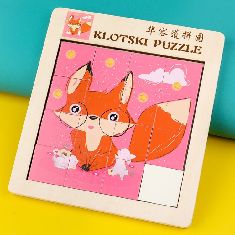 2 PCS Cartoon Animal Double-Sided Klotski Puzzle Children Wooden Toy Early Education Jigsaw Puzzle, Rabbit, Dolphin, Giraffe, Dinosaur, Elephant, Panda, Unicorn, Fox, White Bear, Zebra, Lion, Tiger