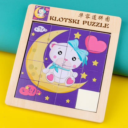 2 PCS Cartoon Animal Double-Sided Klotski Puzzle Children Wooden Toy Early Education Jigsaw Puzzle, Rabbit, Dolphin, Giraffe, Dinosaur, Elephant, Panda, Unicorn, Fox, White Bear, Zebra, Lion, Tiger