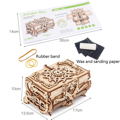 Boîte Antique en Bois avec Engrenages, Modèle Rotatif à Assembler Soi-même, Puzzle 3D Éducatif, Jouet en Bois, Boîte Antique à Engrenages en Bois