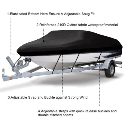 210D Waterproof Boat Cover Speedboat Towed Fishing V-Shaped Boat Cover Rain And Sun Protection Cover, 11-13FT 420x270cm, 14-16FT 530x290cm, 17-19FT 600x310cm, 20-22FT  700x320cm