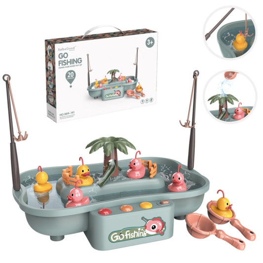 Casita de juegos para niños, bicicleta eléctrica educativa, estación de pesca giratoria, juego de agua de verano, juego de juguetes, verde (6 patos), rosa (6 patos), verde (3 peces y 3 patos), rosa (3 peces y 3 patos)