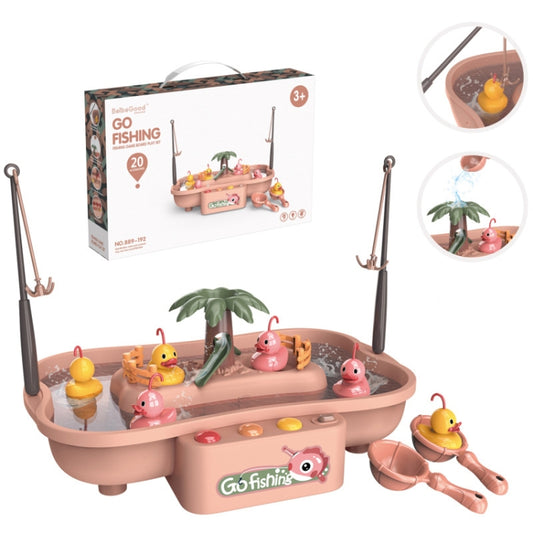 Casita de juegos para niños, bicicleta eléctrica educativa, estación de pesca giratoria, juego de agua de verano, juego de juguetes, verde (6 patos), rosa (6 patos), verde (3 peces y 3 patos), rosa (3 peces y 3 patos)