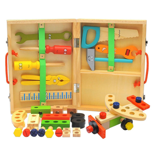 Jouets en bois de simulation DIY pour enfants, boîte à outils de dessin animé, jouets de maison de jeu, jouets éducatifs précoces, jouets de boîte à outils de dessin animé