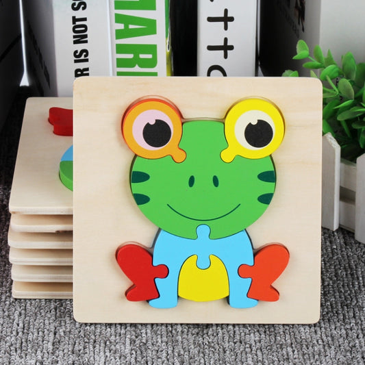 Puzzle en bois de 5 pièces représentant des animaux de dessin animé, idéal pour l'éveil des enfants&nbsp;: grenouille, canard, éléphant, coquillage, petit poisson, poisson rouge, dauphin, chiot, petit âne, chèvre, camion-benne, fusée, bateau à vapeur, avion, panda, veau.