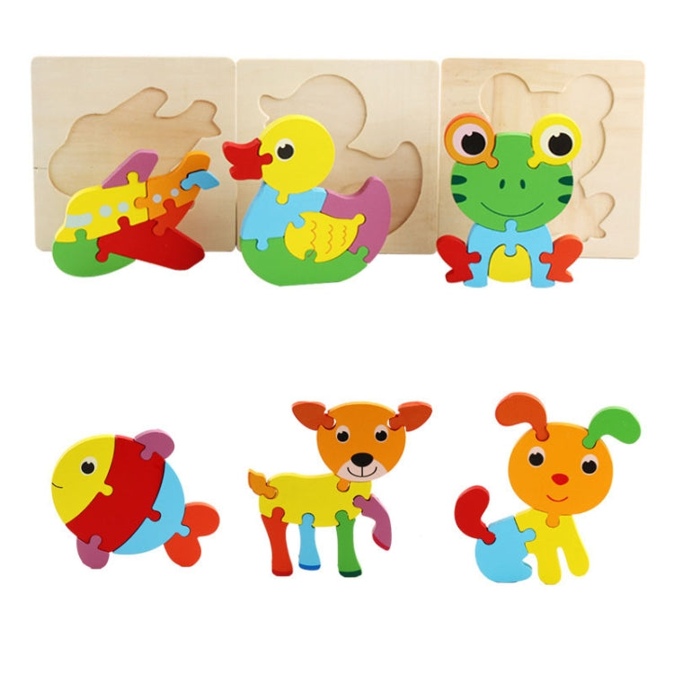 5 PCS Wooden Cartoon Animal Puzzle Early Education Small Jigsaw Puzzle Building Block Toy For Children, Frog, Duck, Elephant, Shell, Small Fish, Goldfish, Dolphin, Puppy, Little Donkey, Goat, Muck Truck, Rocket, Steamship, Aircraft, Panda, Calf