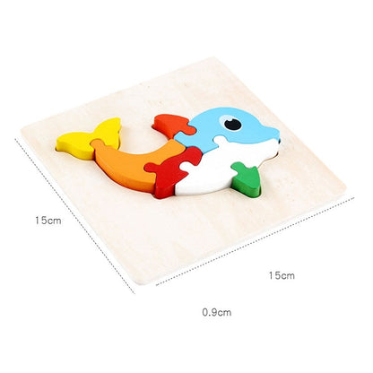 5 PCS Wooden Cartoon Animal Puzzle Early Education Small Jigsaw Puzzle Building Block Toy For Children, Frog, Duck, Elephant, Shell, Small Fish, Goldfish, Dolphin, Puppy, Little Donkey, Goat, Muck Truck, Rocket, Steamship, Aircraft, Panda, Calf