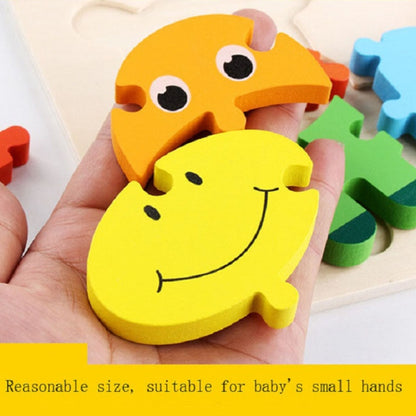5 PCS Wooden Cartoon Animal Puzzle Early Education Small Jigsaw Puzzle Building Block Toy For Children, Frog, Duck, Elephant, Shell, Small Fish, Goldfish, Dolphin, Puppy, Little Donkey, Goat, Muck Truck, Rocket, Steamship, Aircraft, Panda, Calf
