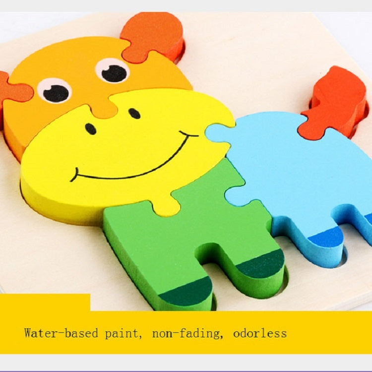 5 PCS Wooden Cartoon Animal Puzzle Early Education Small Jigsaw Puzzle Building Block Toy For Children, Frog, Duck, Elephant, Shell, Small Fish, Goldfish, Dolphin, Puppy, Little Donkey, Goat, Muck Truck, Rocket, Steamship, Aircraft, Panda, Calf
