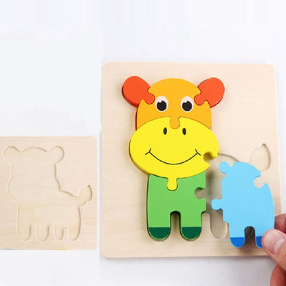 5 PCS Wooden Cartoon Animal Puzzle Early Education Small Jigsaw Puzzle Building Block Toy For Children, Frog, Duck, Elephant, Shell, Small Fish, Goldfish, Dolphin, Puppy, Little Donkey, Goat, Muck Truck, Rocket, Steamship, Aircraft, Panda, Calf