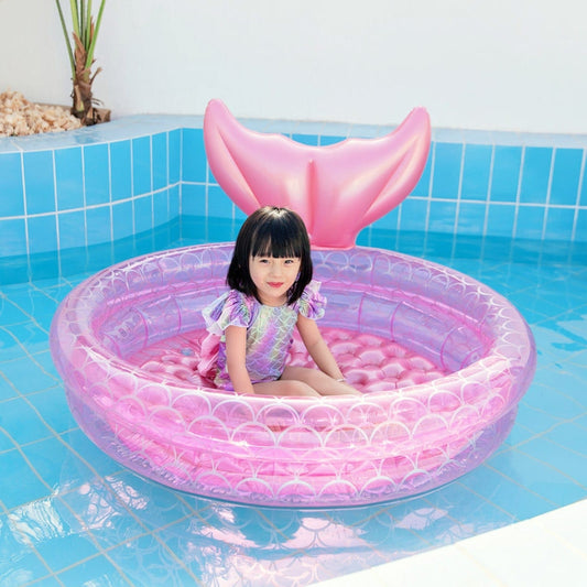 Coussin gonflable en forme de sirène pour piscine à la maison ou pour enfants, rose bébé, rond, disponible en 90 cm, 120 cm et 150 cm.