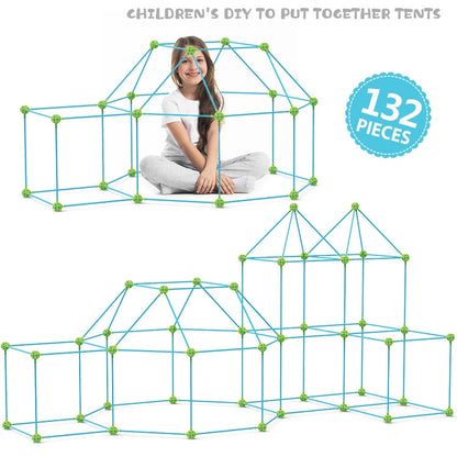 132 en 1 Tente de Bricolage Jouet à Assembler Maisonnette Tente de Construction pour Enfants, 132 en 1