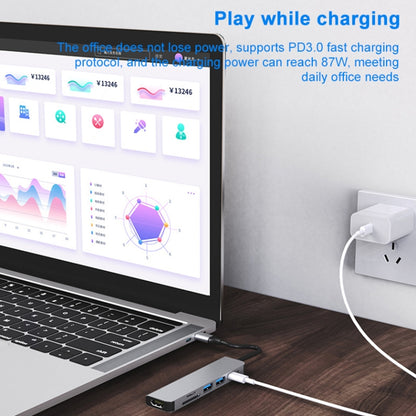 6 In 1 USB-C / Type-C To 4K HDMI + SD / TF Card Slot + PD USB-C / Type-C Charging + 2 USB 3.0 Ports Multifunctional HUB Docking Station, 6 In 1