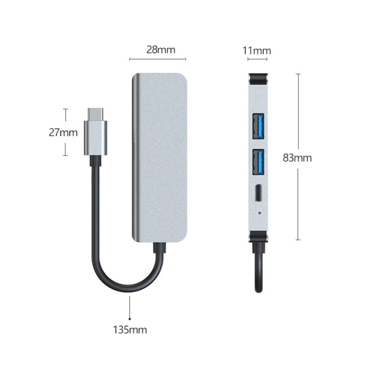 BYL-2011 4 In 1 USB-C / Type-C To 4K HDMI + USB 3.0 + USB 2.0 + PD USB-C / Type-C Charging Ports Multifunctional HUB Docking Station, 4 In 1