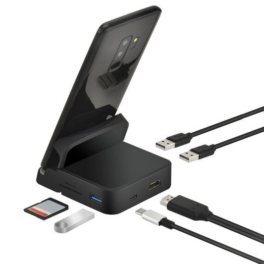 7 In 1 USB-C / Type-C To 2 USB 2.0 + USB 3.0 + 4K HDMI + SD / TF Card Slot + PD USB-C / Type-C Charging Ports Multifunctional HUB Docking Station With Holder, 7 In 1