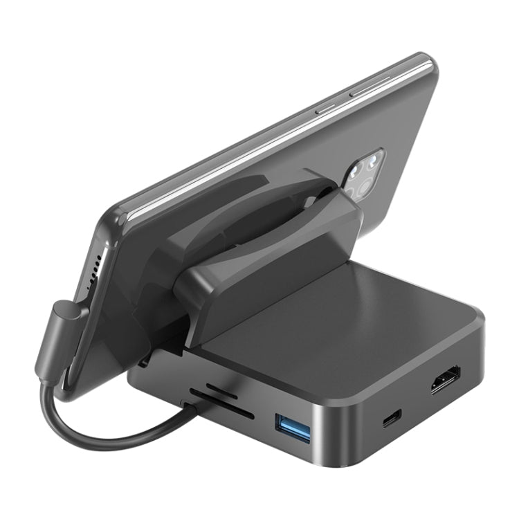 7 In 1 USB-C / Type-C To 2 USB 2.0 + USB 3.0 + 4K HDMI + SD / TF Card Slot + PD USB-C / Type-C Charging Ports Multifunctional HUB Docking Station With Holder, 7 In 1