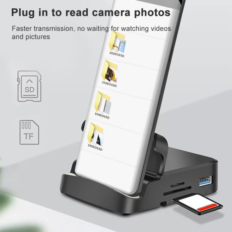 7 In 1 USB-C / Type-C To 2 USB 2.0 + USB 3.0 + 4K HDMI + SD / TF Card Slot + PD USB-C / Type-C Charging Ports Multifunctional HUB Docking Station With Holder, 7 In 1