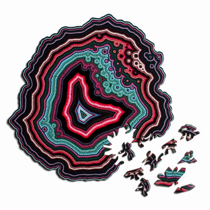 Allotype Agate Puzzle Difficult Wooden Jigsaw Puzzle Toy, Blue, Red, Green, Black, Flower