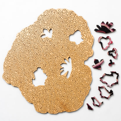 Allotype Agate Puzzle Difficult Wooden Jigsaw Puzzle Toy, Blue, Red, Green, Black, Flower