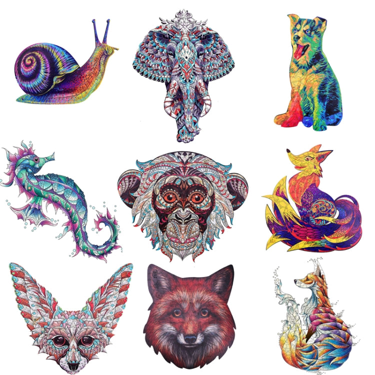 Irregular Wooden Animal Alien Puzzle High-Difficulty Three-Dimensional Puzzle Toy, Snails, Elephant, Dog, Hippocampus, Monkey, Multi-tail Fox, Fox Head, Red Fox, Single Tail Fox, Butterfly, Flamingo, Hexagonal Star, Bull, Leaves, Panda, Moon