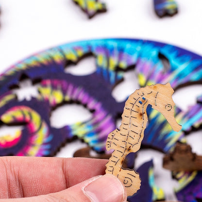 Irregular Wooden Animal Alien Puzzle High-Difficulty Three-Dimensional Puzzle Toy, Snails, Elephant, Dog, Hippocampus, Monkey, Multi-tail Fox, Fox Head, Red Fox, Single Tail Fox, Butterfly, Flamingo, Hexagonal Star, Bull, Leaves, Panda, Moon