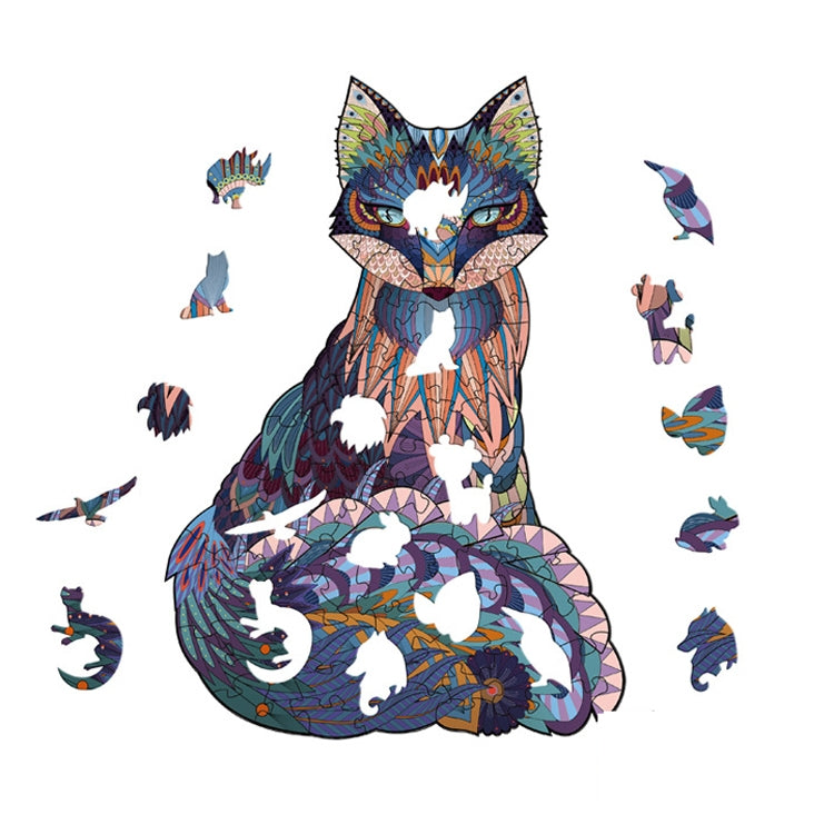 Puzzle en bois renard Alien Puzzle animal tridimensionnel irrégulier, Taille :, S, M, L
