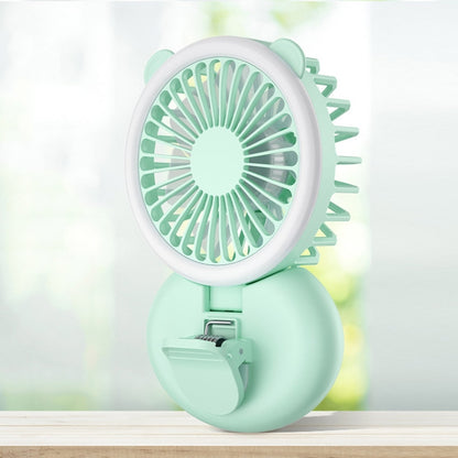 Ventilateur portable à clipser D11, avec lumière d'appoint, ventilateur de bureau USB pliable et mini, D11 rose, D11 vert, D11 blanc