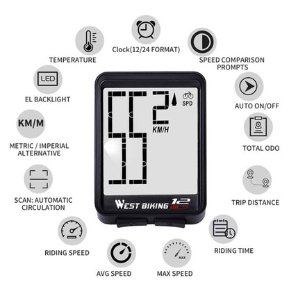 WEST BIKING Mountain Road Bike Wireless Big Character Table Big Screen Waterproof Night Light Speed Speedometer, Night Light Speed Speedometer(Green), Night Light Speed Speedometer(Black), Night Light Speed Speedometer(Red)                             ...