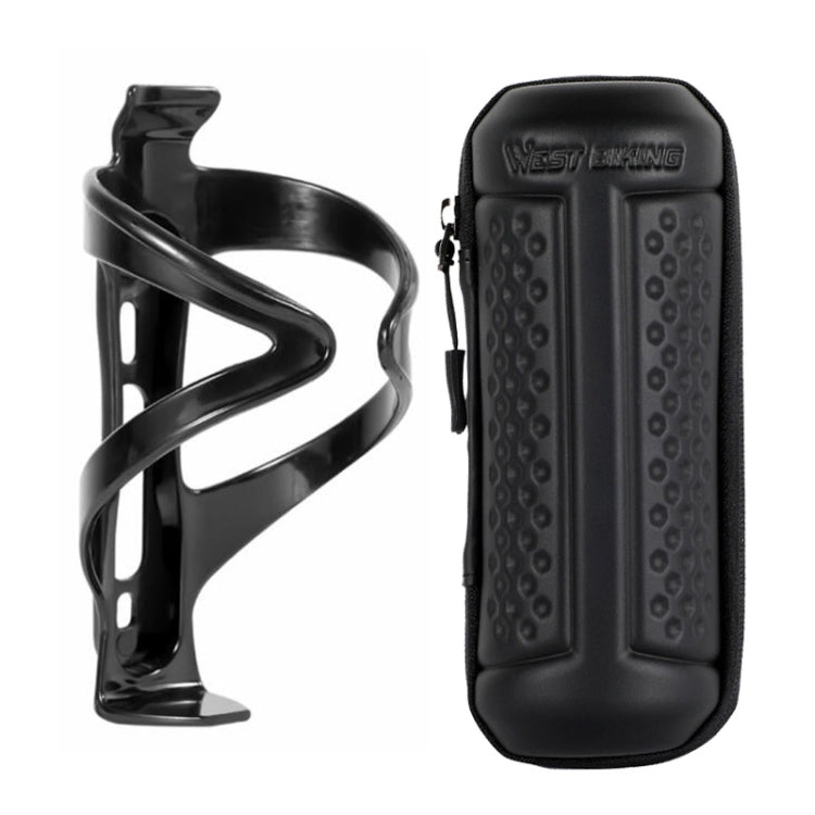 WEST BIKING 1.2L Bicycle EVA Hard Shell Water Bottle Bag With Bottle Cage, Rack+A Black Bag, Rack+B Frosted Black