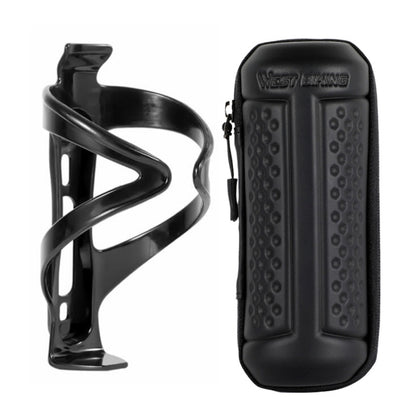 WEST BIKING 1.2L Bicycle EVA Hard Shell Water Bottle Bag With Bottle Cage, Rack+A Black Bag, Rack+B Frosted Black