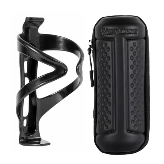 WEST BIKING Sac de Bouteille d'Eau en Coque Dure EVA 1.2L pour Vélo avec Porte-Bidon, Porte-Bagages+Un Sac Noir, Porte-Bagages+B Noir Givré