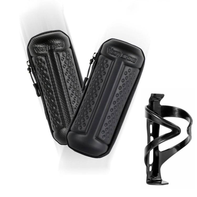 WEST BIKING 1.2L Bicycle EVA Hard Shell Water Bottle Bag With Bottle Cage, Rack+A Black Bag, Rack+B Frosted Black