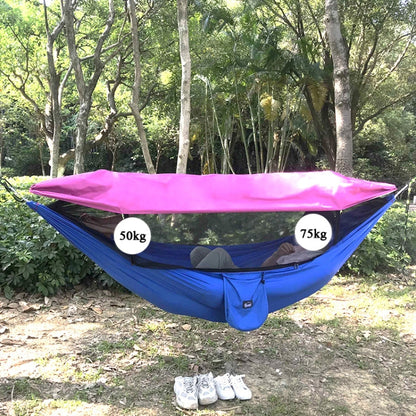Parachute Cloth Anti-Mosquito Sunshade With Mosquito Net Hammock Outdoor Single Double Swing Off The Ground Aerial Tent, 250x120cm (Ink Green / Grass Green), 250x120cm (Blue / Light Blue), 250x120cm (Black / Orange), 250x120cm (Army Green)             ...