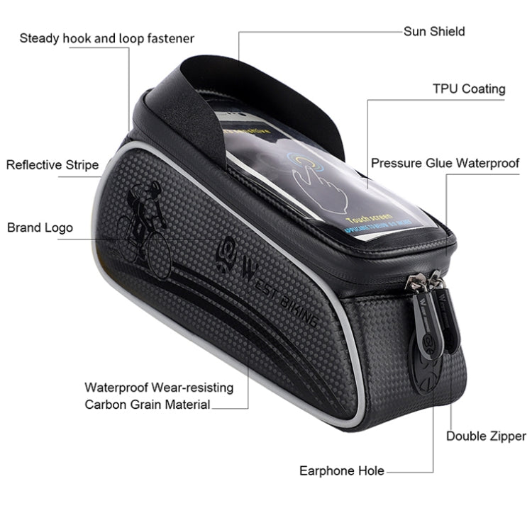 West Biking 1.5l Bicycle Anti-Light  Bag Riding Front Bag Mobile Phone Bag Boarding Bag Waterproof Bag, YP0707205