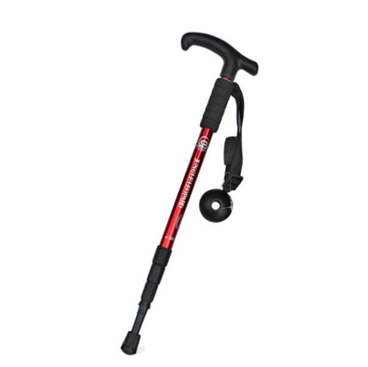 Bâton de randonnée JUNGLELEOPARD en alliage d'aluminium avec poignée incurvée en quatre sections, rouge (52-110 cm), noir (52-110 cm), bleu (52-110 cm), blanc argenté (52-110 cm)