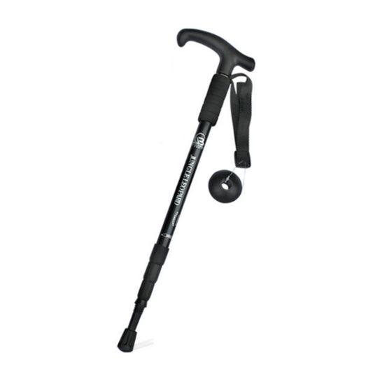 Bâton de randonnée JUNGLELEOPARD en alliage d'aluminium avec poignée incurvée en quatre sections, rouge (52-110 cm), noir (52-110 cm), bleu (52-110 cm), blanc argenté (52-110 cm)