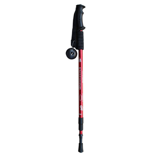 Bâton de randonnée multifonctionnel en aluminium à poignée droite en 3 sections JUNGLELEOPARD, rouge, bleu, noir et blanc argenté (66-135 cm).