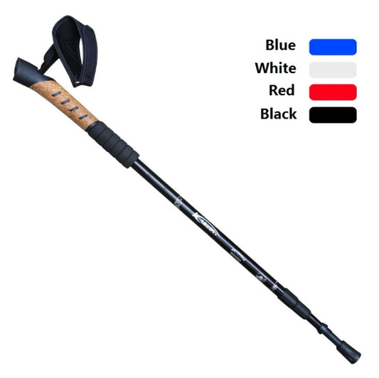 Bâton de randonnée télescopique en alliage d'aluminium multifonction WUXIAN Outdoor, manche droit en liège, trois sections, couleur aléatoire, longueur 66-135 cm.