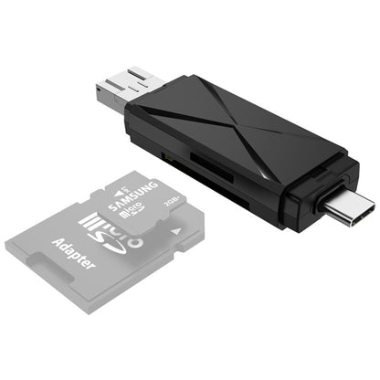 Lecteur de cartes OTG YH-109 SD/TF/Type-C/Micro USB/USB pour ordinateur, PC et téléphone portable, blanc, noir