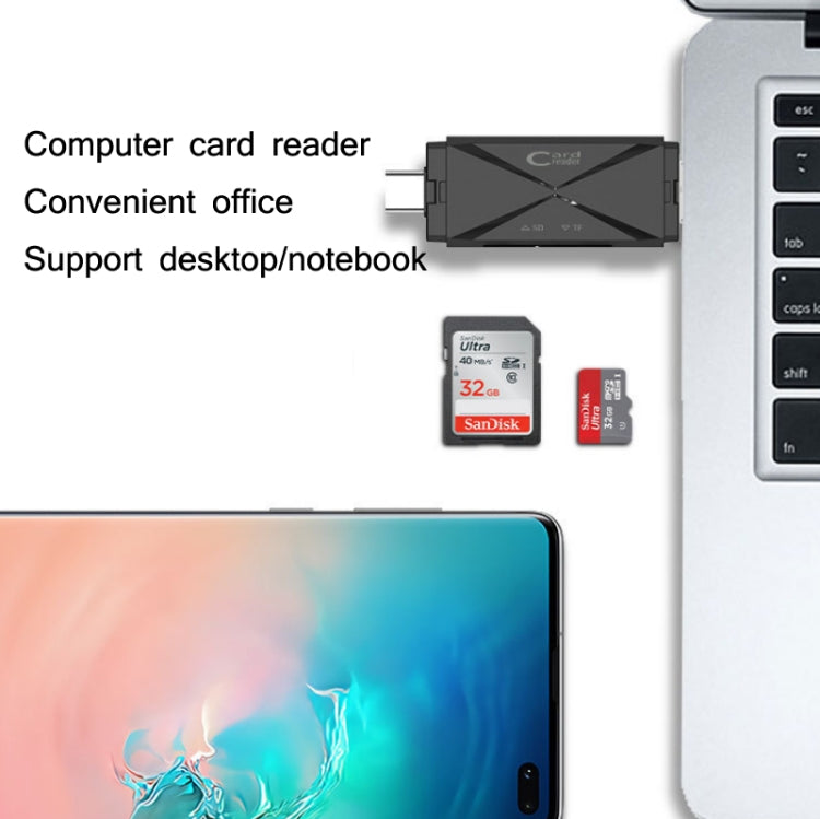 Lecteur de cartes OTG YH-109 SD/TF/Type-C/Micro USB/USB pour ordinateur, PC et téléphone portable, blanc, noir