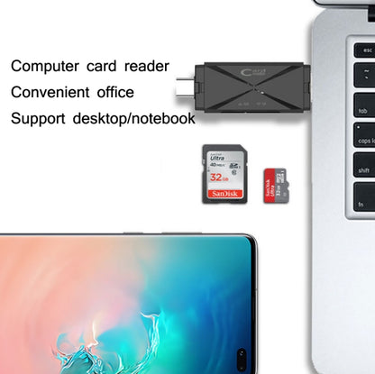 Lecteur de cartes OTG YH-109 SD/TF/Type-C/Micro USB/USB pour ordinateur, PC et téléphone portable, blanc, noir