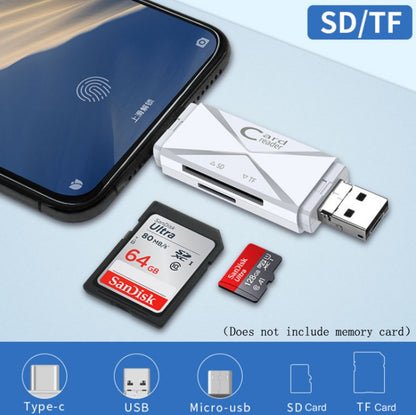 Lecteur de cartes OTG YH-109 SD/TF/Type-C/Micro USB/USB pour ordinateur, PC et téléphone portable, blanc, noir