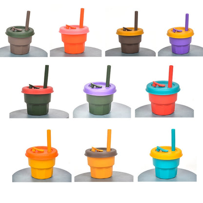 Children Silicone Straw Cups Drop And High Temperature Resistant Water Cups