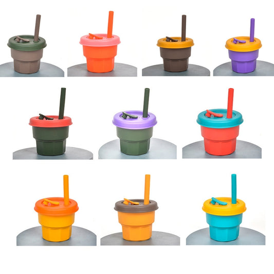 Children Silicone Straw Cups Drop And High Temperature Resistant Water Cups